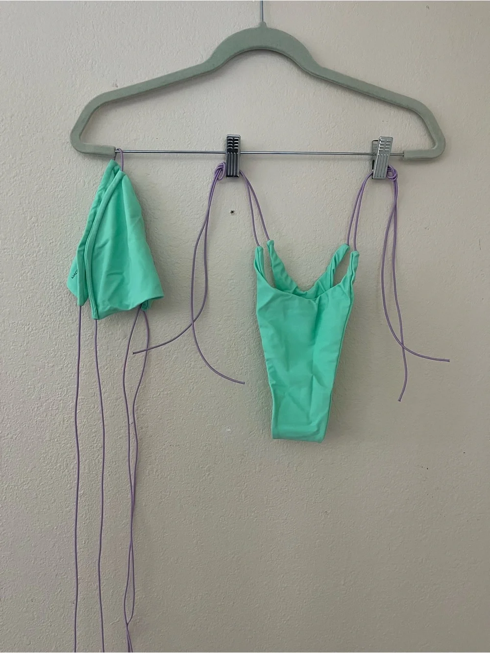 SKIMS dupe Mint Green Bikini with Lavender Ties